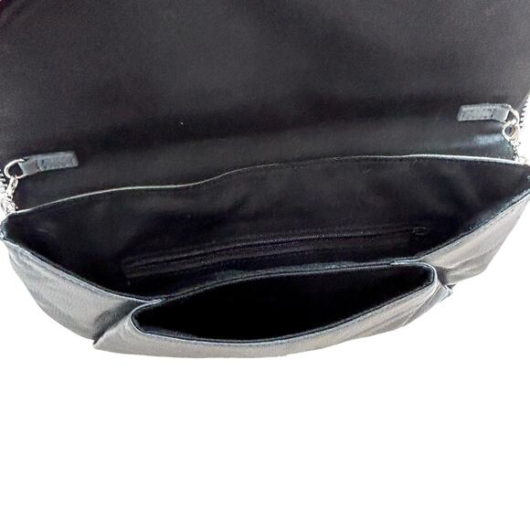 Halogen Envelope Clutch Purse Gray Leather‎ Zipper Trim Edgy Retro Glam Designer - Picture 9 of 14